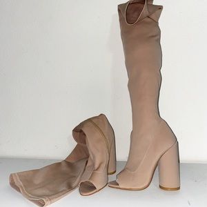 ego official nude open toe thigh high boots size 5